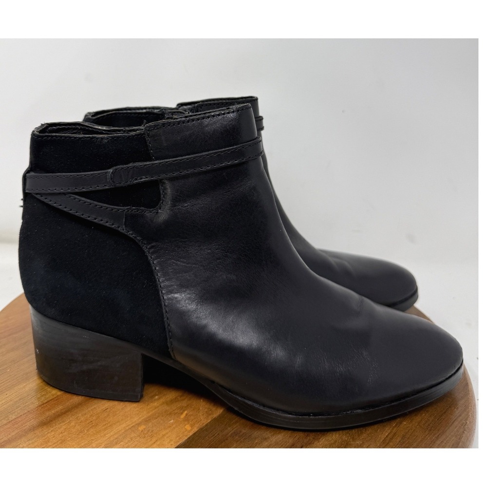 Lauren Ralph Lauren Damara Black Leather Suede Ankle Boots Gold Zip 10B
